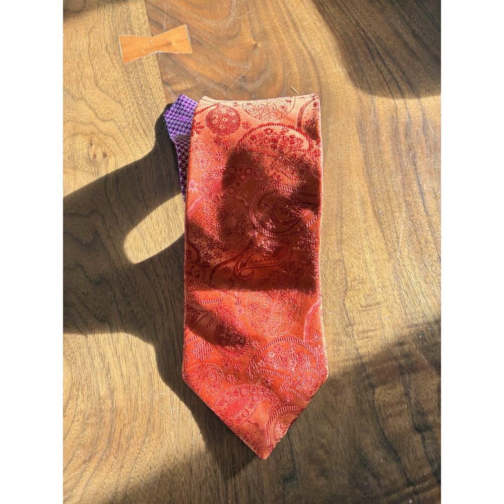 Tommy Hilfiger Orange Paisley Pattern Vintage 90s Mens Neck Tie 100%‎ Silk